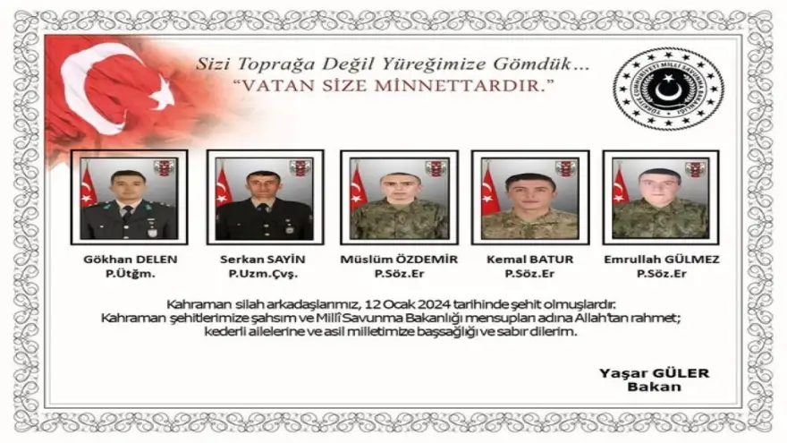 Pençe-Kilit Harekâtı bölgesinde şehit sayısı 9’a yükseldi