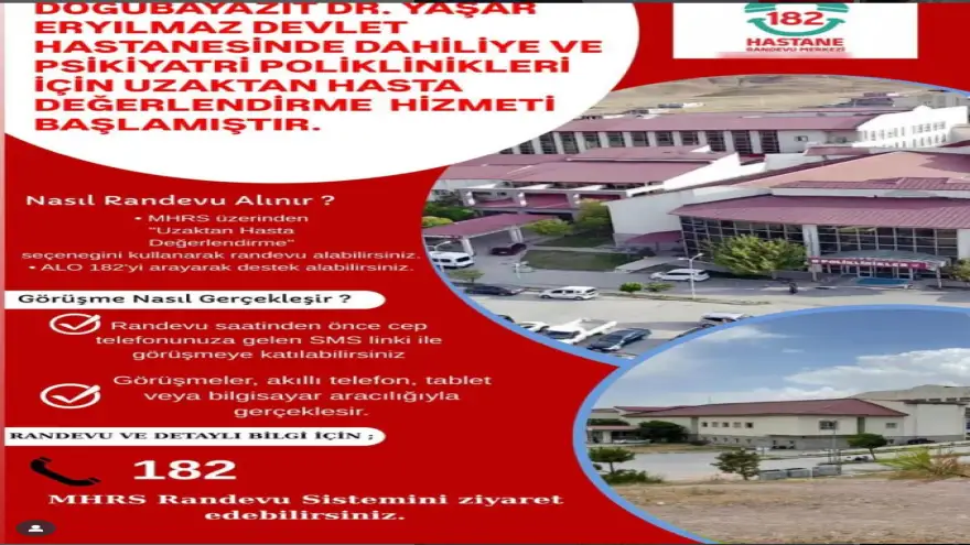 Doğubayazıt Dr. Yaşar Eryılmaz Devlet Hastanesi'nde Uzaktan Hasta Değerlendirme Hizmeti Başladı