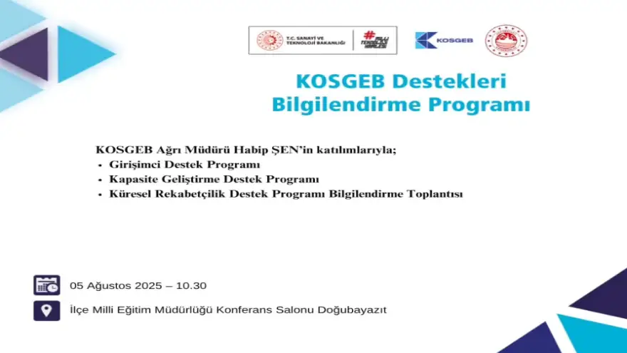 KOSGEB Destekleri Bilgilendirme Toplantısı Doğubayazıt'ta Yapılacak