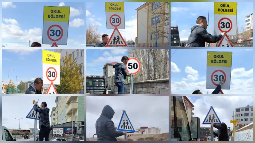 AĞRI BELEDİYESİ TRAFİK ULAŞIM HİZMETLERİNDEN KENT GENELİNDE UYARI LEVHASI ÇALIŞMASI