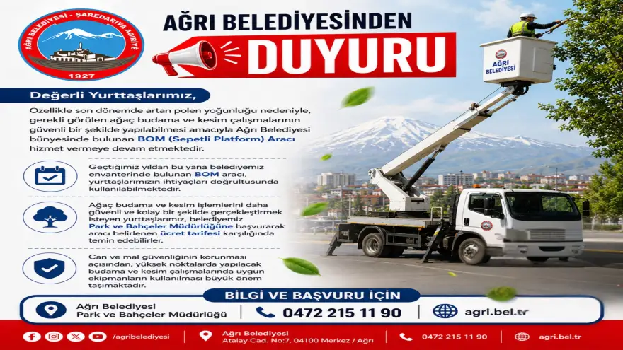 AĞRI BELEDİYESİ’NDEN VATANDAŞA “BOM ARACI” HİZMETİ!