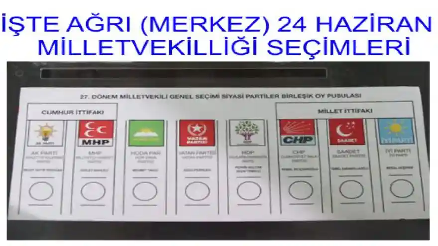 İŞTE MERKEZ (AĞRI) 24 HAZİRAN MİLLETVEKİLLİĞİ SEÇİMLERİ