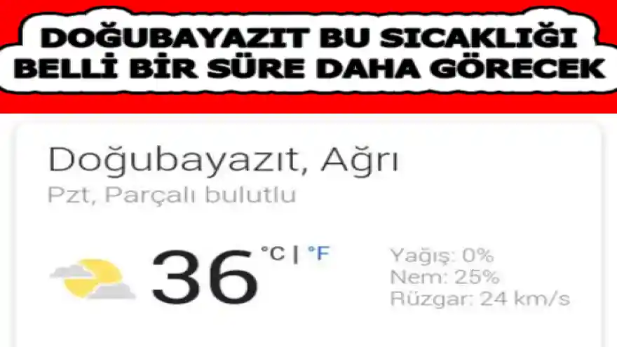 DOĞUBAYAZIT BU SICAKLIĞI BELLİ BİR SÜRE DAHA GÖRECEK