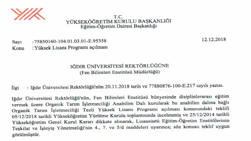 Iğdır Üniversitesinde Organik Tarım İşletmeciliği Anabilim Dalı Kuruldu
