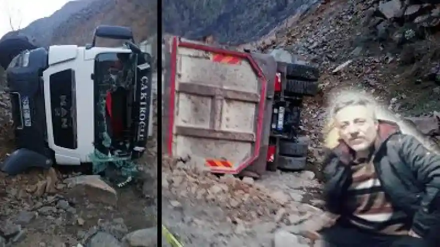 Taş Yüklü Kamyon Devrildi: 1 Ölü 