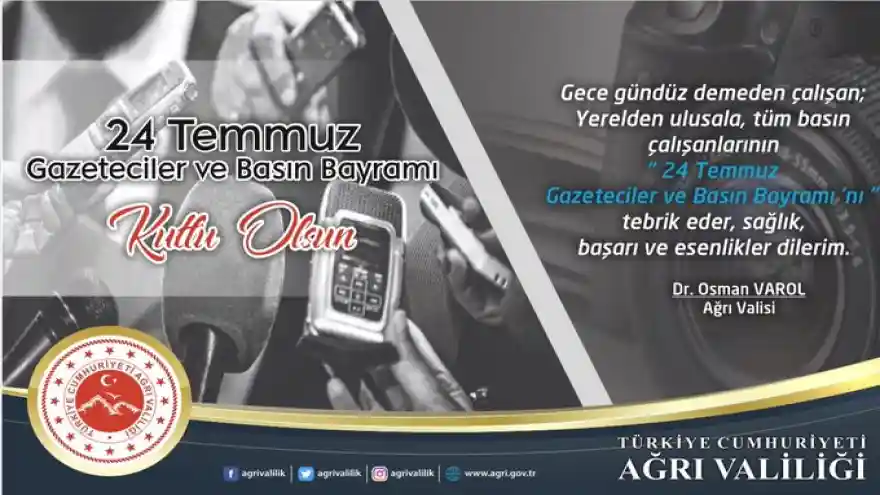 Vali Varol'un 24 Temmuz Gazeteciler ve Basın Bayramı Kutlama Mesajı