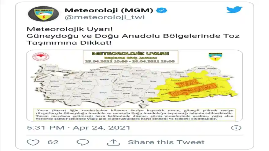 Meteoroloji'den Toz Uyarısı 