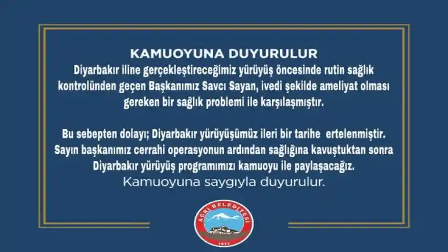 Ağrı'dan Yapılacak Olan 'Beyaz Yürüyüş' Ertelendi