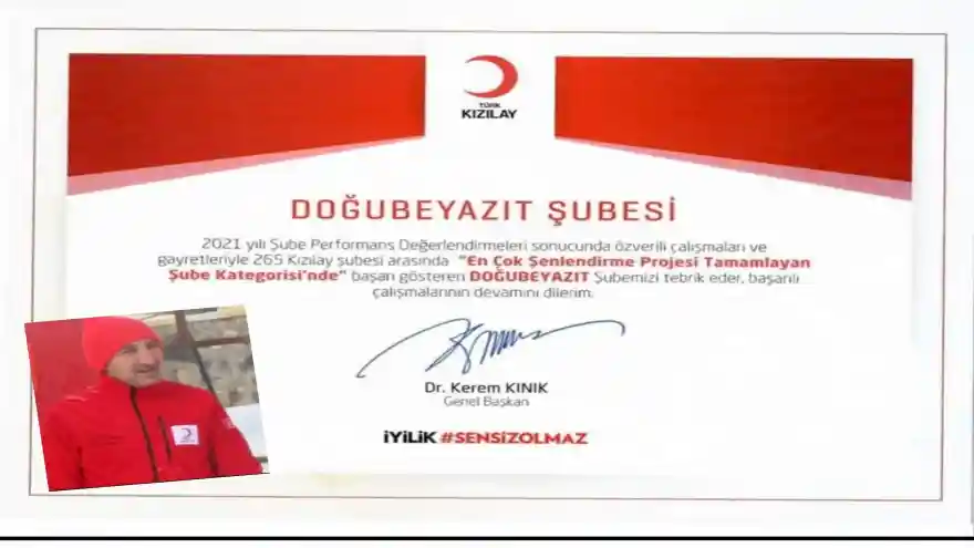 Doğubayazıt Kızılay Şubesine Başarı Belgesi Verildi