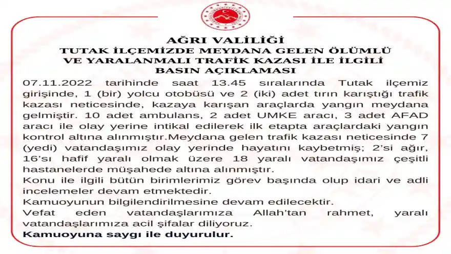 AĞRI VALİLİĞİ BASIN AÇIKLAMASI YAPTI