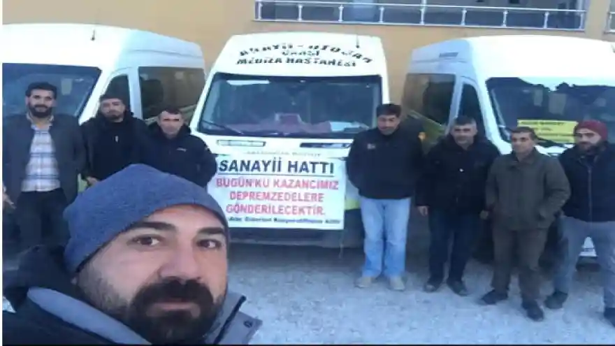 Sanayi Otogar Hattı Minibüs İşletmecileri, bir günlük kazançlarını depremzedelere bağışladı